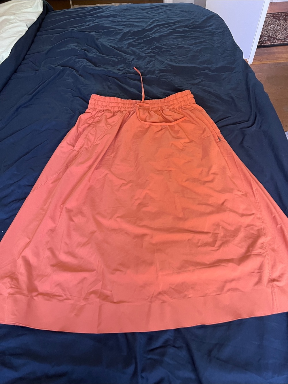 Athleta Black A-Line Midi Skirt with Elastic Drawcord Waist